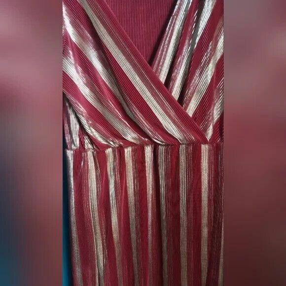 LULUS Dress Medium Gold and Burgundy Striped V.I.P. Party Pleated Long Sleeve - Picture 5 of 7